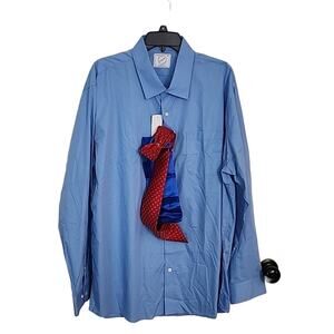 Bespoke Classic Fit Blue Dress Button Down Shirt with Tie and Pocket Square, XXL